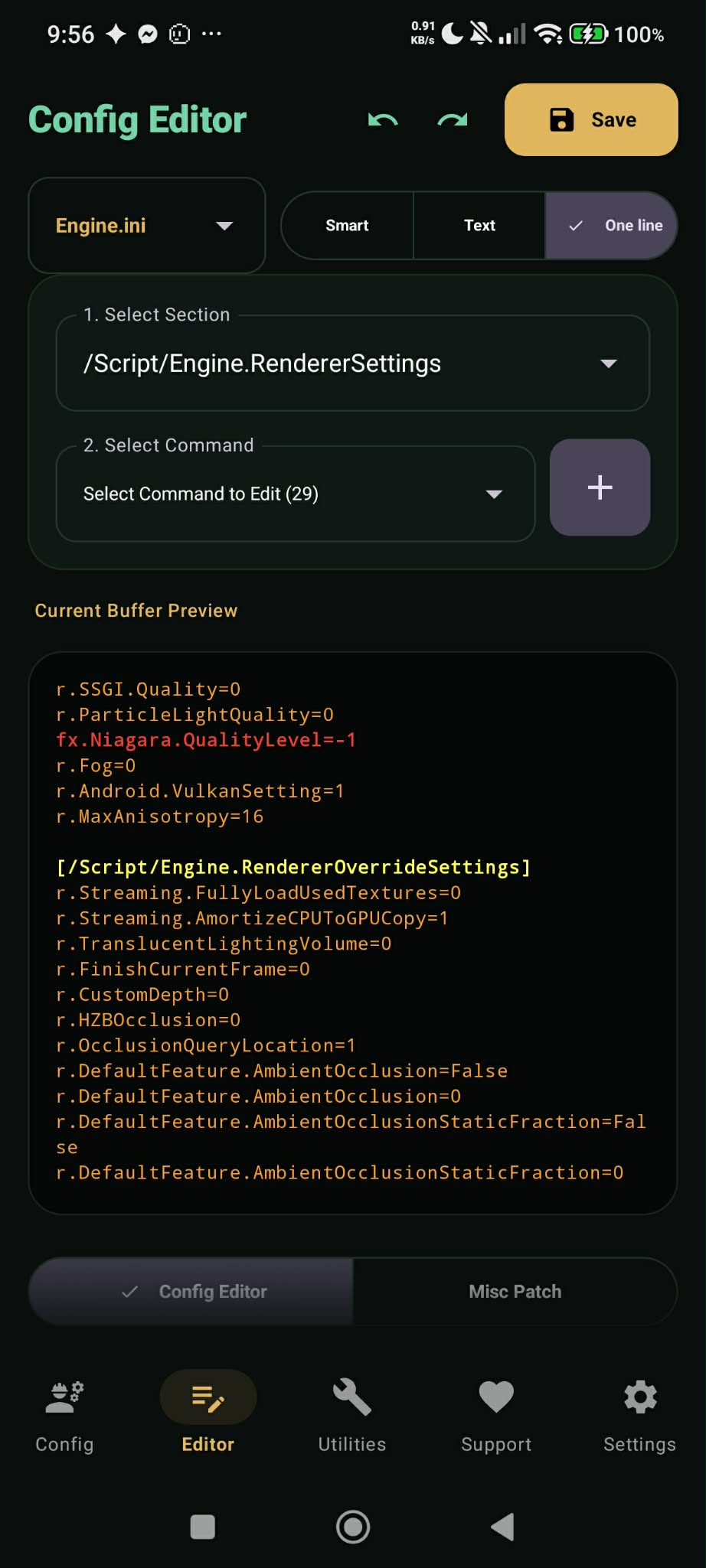 One-Line Mode UI Preview showing single CVar injection controls