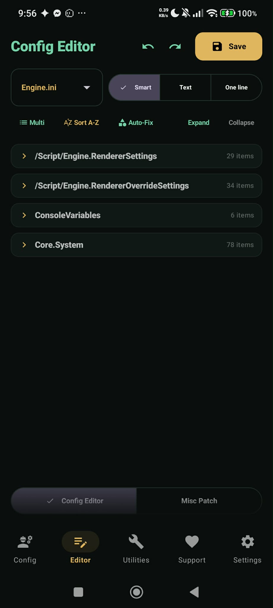 Smart Mode UI Preview showing sectioned cards and CVar controls